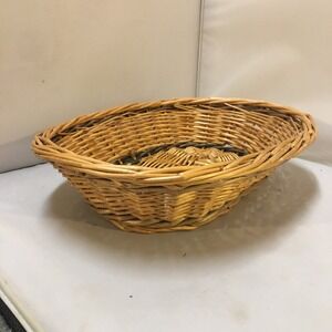Oval Wicker‎ Basket Home Decor Medium Natural Tan Two-Tone Woven Tray Farmhouse